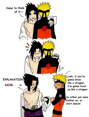 Naruto treats Sasuke as a stripper